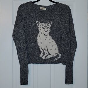 HOLLISTER big cat snow leopard pullover sweater size medium